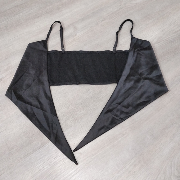 NWOT black silky tie front crop bralette - Picture 4 of 16